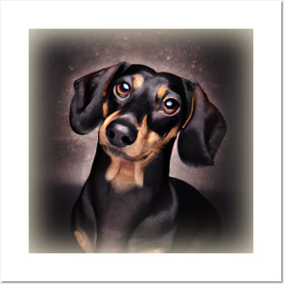 Dachshund Portrait Black and Tan Smooth Coat Posters and Art